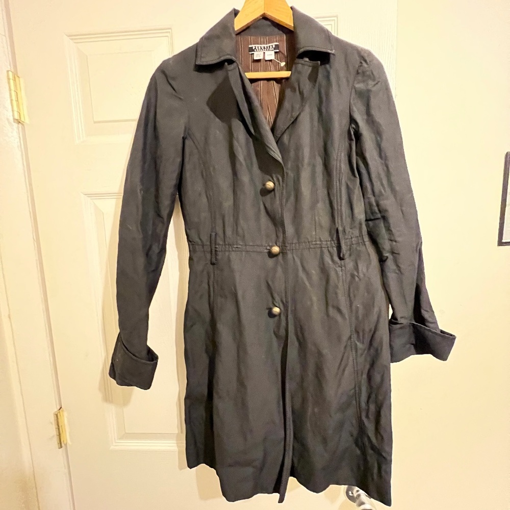 27” Black Peruvian Connection Black Trench Coat Size 2 Free Ship Jacket
